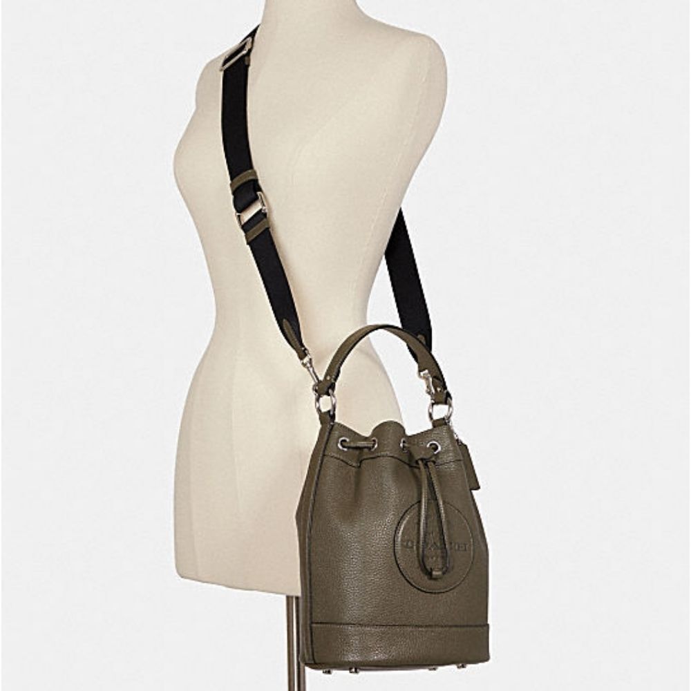 COACH Dempsey Crossbody Bucket Bag in Olive Green & Silver - Picture 6 of 14